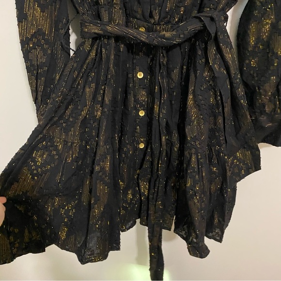 Roller Rabbit Black and Gold Midi Button Front Dress XL - Picture 5 of 10